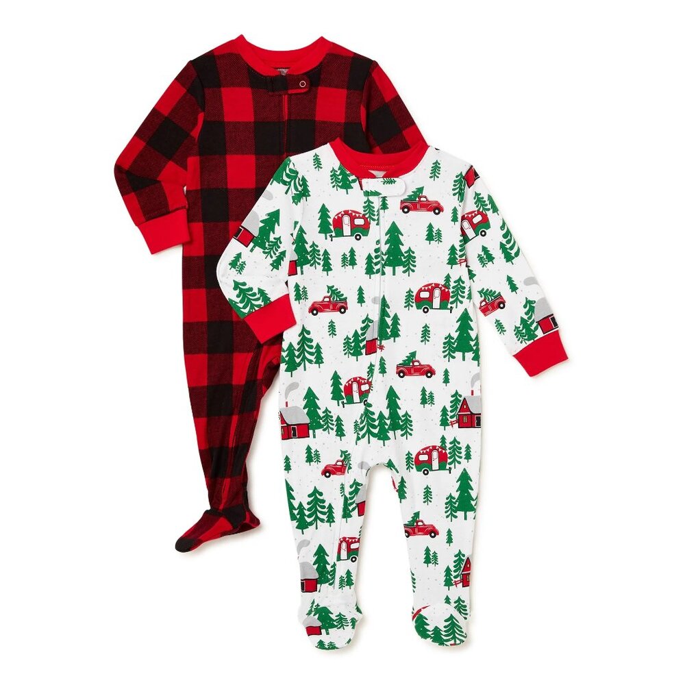 Holiday Time Holiday Sleep & Play Bodysuits Footed Pajamas - 2 Pk (0-3m) - NEW